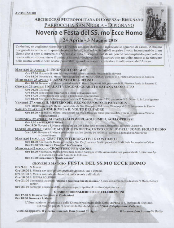 Novena e Festa Ecce Homo 2018